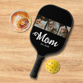 Mom Established Modern Bold Script Black 3 Photo Pickleball Schläger