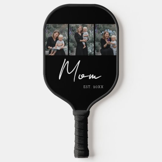 Mom Established Modern Bold Script Black 3 Photo Pickleball Schläger (Vorderseite)