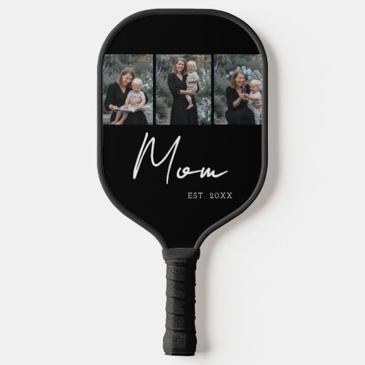 Mom Established Modern Bold Script Black 3 Photo Pickleball Schläger (Rückseite)