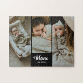 Mom Established Modern Bold Script Black 3 Photo Puzzle (Horizontal)