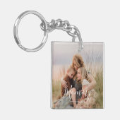 Mom Established Modern Elegant Script Photo  Schlüsselanhänger (Vorderseite links)