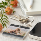 Mom Established Modern Elegant Script Photo Schlüsselanhänger (Vorderseite rechts)