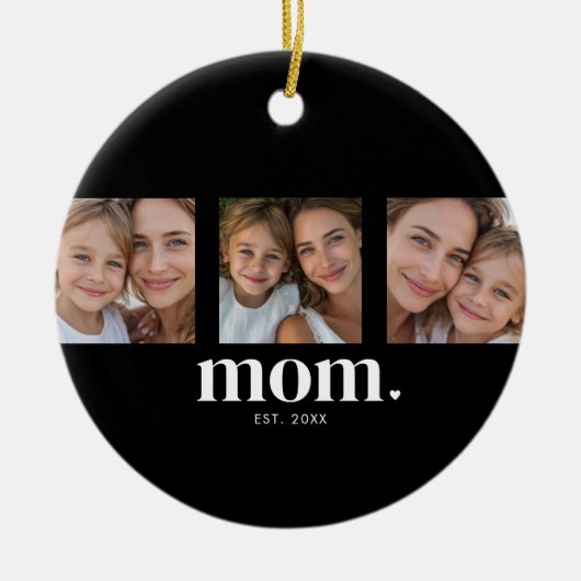 Mom Established Modern Minimal Black 3 Photo Keramik Ornament (Vorne)