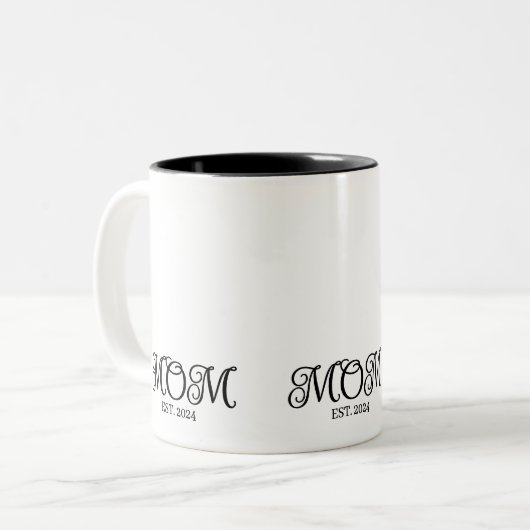 Mom Established Modern Minimal Black Script Zweifarbige Tasse (Vorderseite Links)