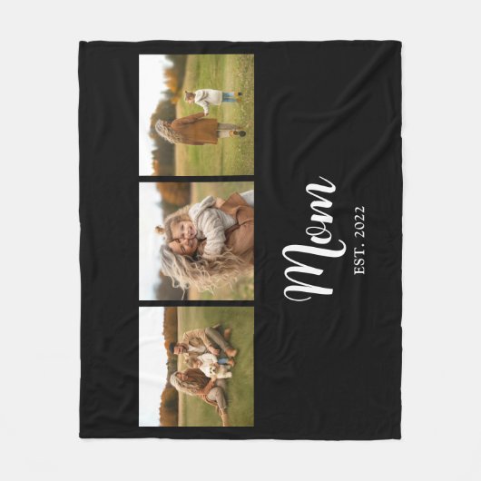 Mom Established Modern Script 3 Photo Black Fleecedecke (Vorderseite)