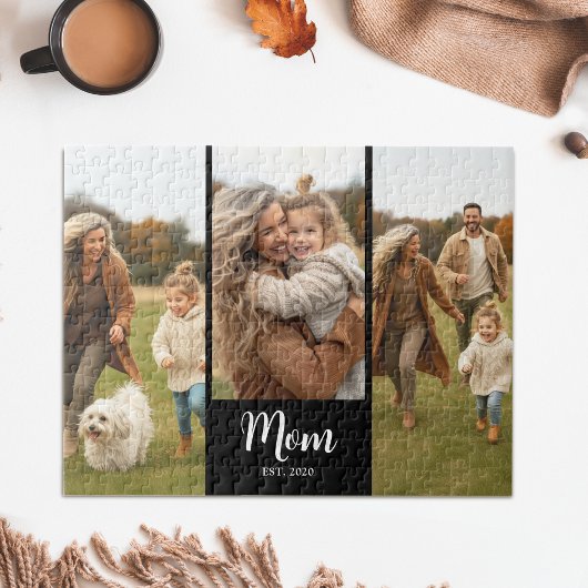 Mom Established Modern Script 3 Photo Black Puzzle