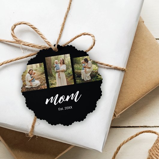 Mom Established Modern Script 3 Photo Ornament Karte