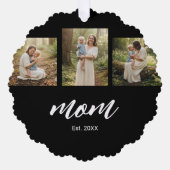 Mom Established Modern Script 3 Photo Ornament Karte (Vorderseite)
