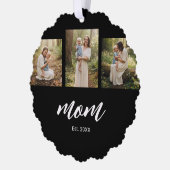 Mom Established Modern Script 3 Photo Ornament Karte (Links)