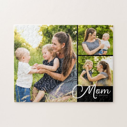 Mom Established Modern Script 3 Photo Puzzle (Horizontal)
