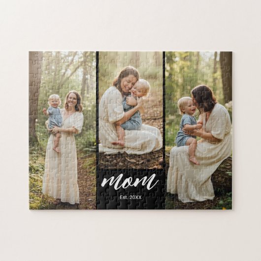 Mom Established Modern Script 3 Photo Puzzle (Horizontal)