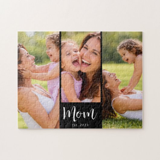 Mom Established Modern Script 3 Photo Puzzle (Horizontal)