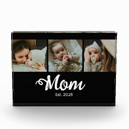 Mom Established Modern Script Black 3 Photo Block
