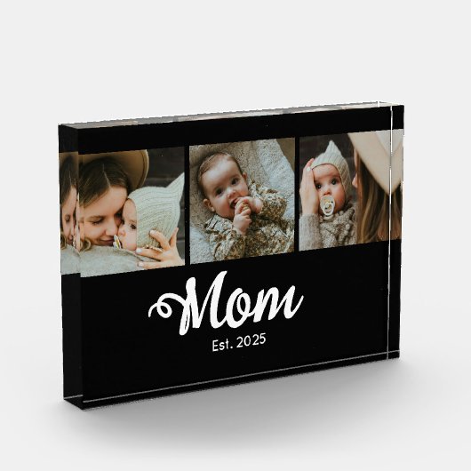 Mom Established Modern Script Black 3 Photo Block (Links)