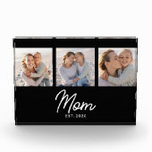 Mom Established Modern Script Black 3 Photo Block (Vorderseite)