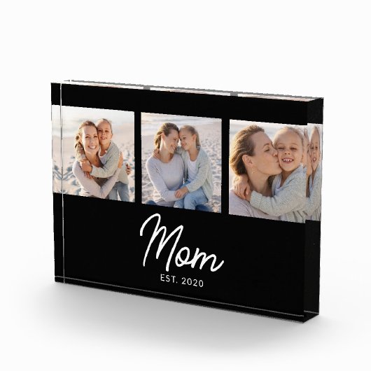 Mom Established Modern Script Black 3 Photo Block (Rechts)