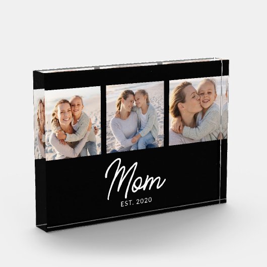 Mom Established Modern Script Black 3 Photo Block (Links)