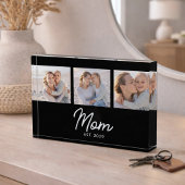 Mom Established Modern Script Black 3 Photo Block