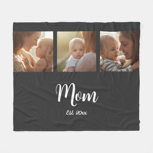 Mom Established Modern Script Black 3 Photo Fleecedecke (Vorderseite (Horizontal))