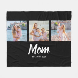 Mom Established Modern Script Black 3 Photo Fleecedecke