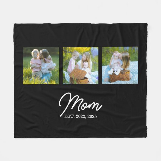 Mom Established Modern Script Black 3 Photo Fleecedecke (Vorderseite (Horizontal))