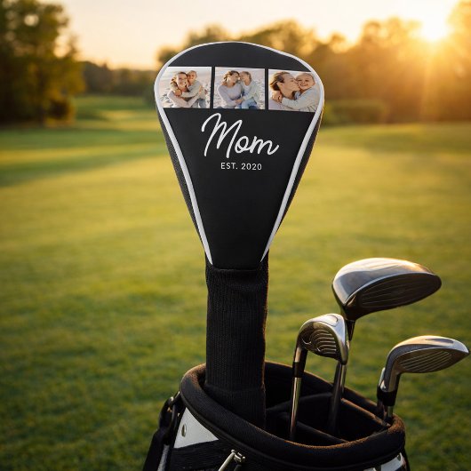 Mom Established Modern Script Black 3 Photo Golf Headcover