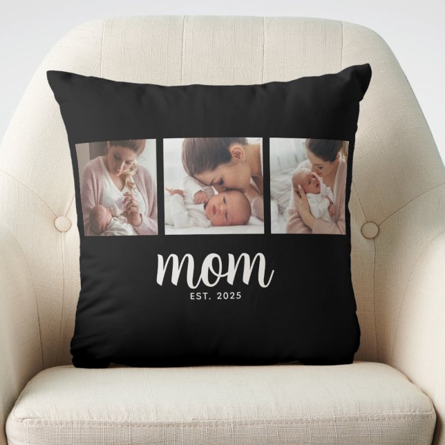 Mom Established Modern Script Black 3 Photo Kissen (Von Creator hochgeladen)