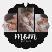 Mom Established Modern Script Black 3 Photo Ornament Karte (Vorderseite)