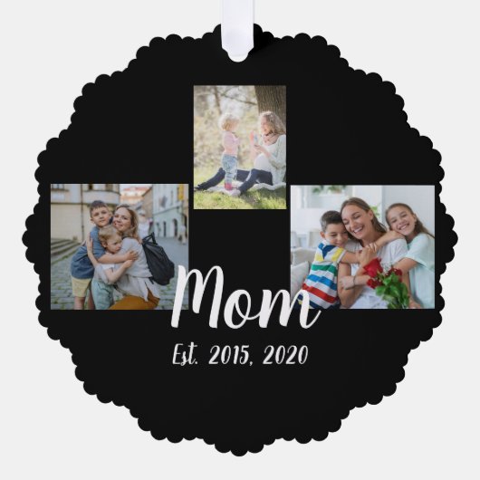 Mom Established Modern Script Black 3 Photo Ornament Karte (Vorderseite)