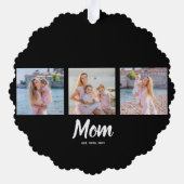 Mom Established Modern Script Black 3 Photo Ornament Karte (Rückseite)