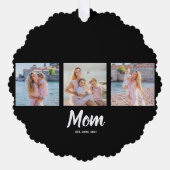 Mom Established Modern Script Black 3 Photo Ornament Karte (Vorderseite)