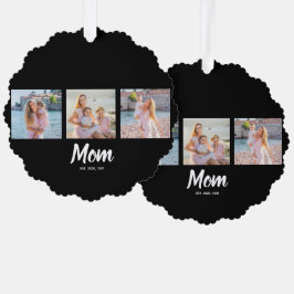 Mom Established Modern Script Black 3 Photo Ornament Karte