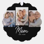 Mom Established Modern Script Black 3 Photo Ornament Karte (Vorderseite)