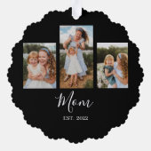 Mom Established Modern Script Black 3 Photo Ornament Karte (Rückseite)