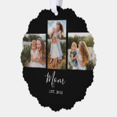 Mom Established Modern Script Black 3 Photo Ornament Karte (Links)