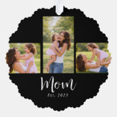 Mom Established Modern Script Black 3 Photo Ornament Karte (Rückseite)
