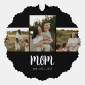 Mom Established Modern Script Black 3 Photo Ornament Karte (Vorderseite)