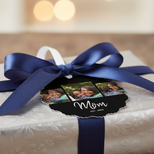 Mom Established Modern Script Black 3 Photo  Ornament Karte