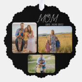 Mom Established Modern Script Black 3 Photo Ornament Karte (Rückseite)