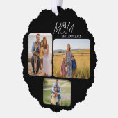 Mom Established Modern Script Black 3 Photo Ornament Karte (Links)