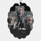 Mom Established Modern Script Black 3 Photo Ornament Karte (Links)