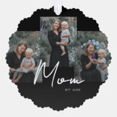 Mom Established Modern Script Black 3 Photo Ornament Karte (Vorderseite)