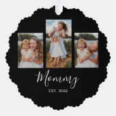 Mom Established Modern Script Black 3 Photo Ornament Karte (Rückseite)
