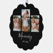 Mom Established Modern Script Black 3 Photo Ornament Karte (Links)