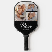 Mom Established Modern Script Black 3 Photo Pickleball Schläger (Vorderseite)