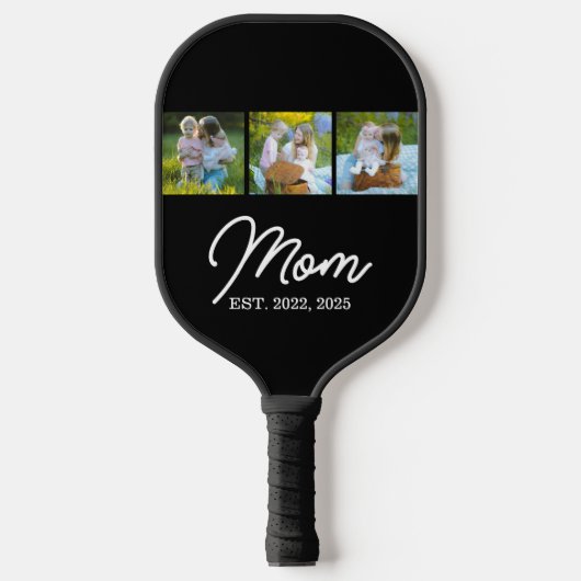 Mom Established Modern Script Black 3 Photo Pickleball Schläger (Vorderseite)