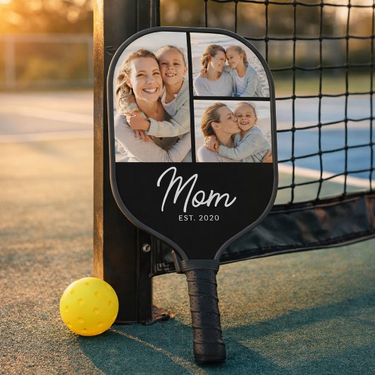 Mom Established Modern Script Black 3 Photo Pickleball Schläger