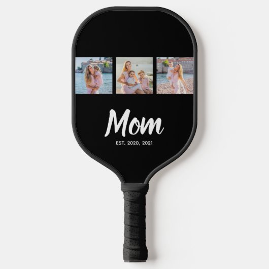 Mom Established Modern Script Black 3 Photo Pickleball Schläger (Vorderseite)