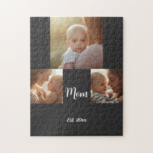 Mom Established Modern Script Black 3 Photo Puzzle (Vertikal)