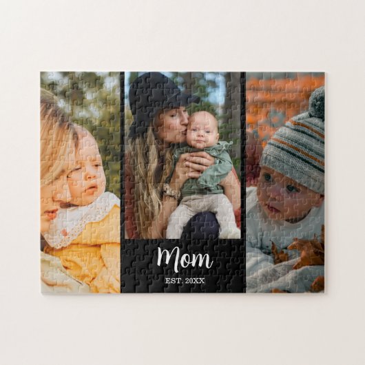 Mom Established Modern Script Black 3 Photo Puzzle (Horizontal)